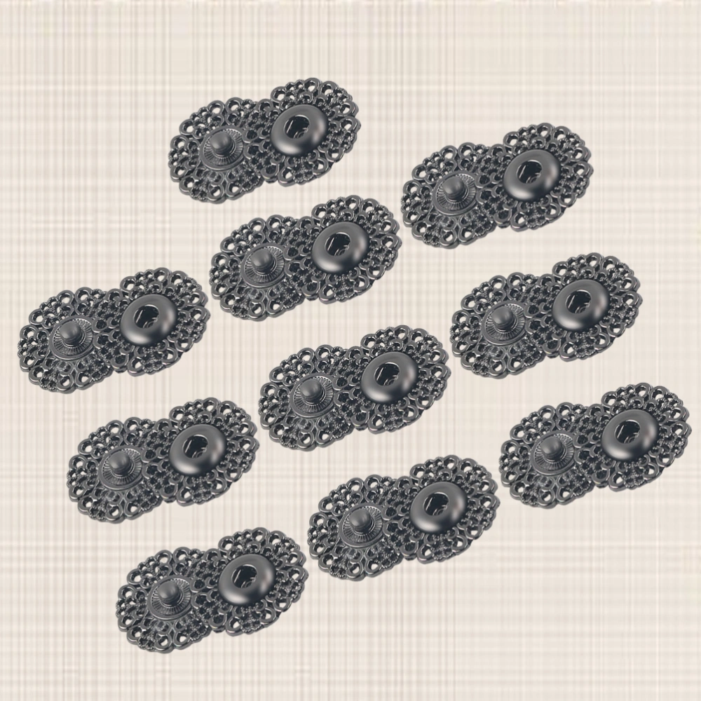 10pcs 18mm Hollow Metal Snaps Snowflake Shaped Buttons Fasteners Press Stud DIY Sewing Accessories (Black)