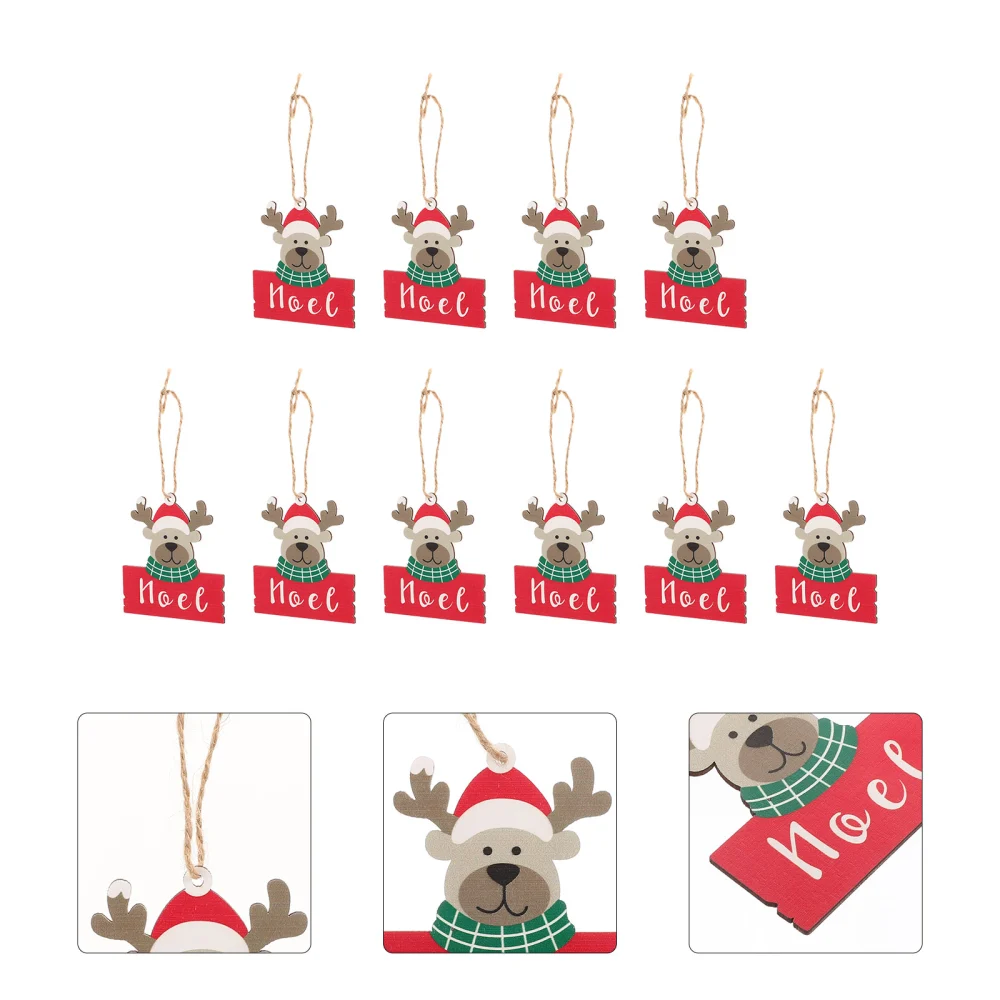 10pcs Christmas Tree Pendant Decorative Wooden Pendant Hanging Ornaments