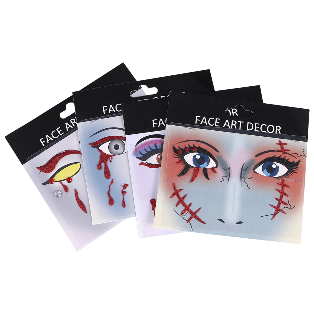 4pcs Scary Bloody Face Stickers Eye Stickers Halloween Costume Party Supplies Cartoon Halloween Face Stickers