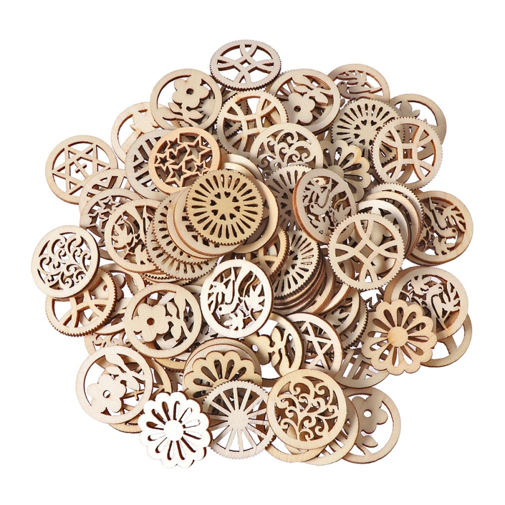 100PCS Assorted Pattern Wooden Gear Craft Embellishment Gift Tag Wood Ornaments for Scrapbooking Painting Drawing Craft 3cm