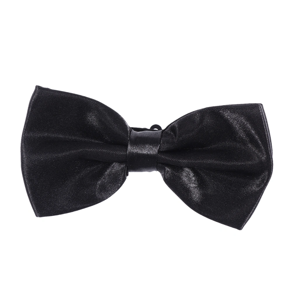 Men's Polyester Silk Bow Tie Solid Bowtie Bowknot Ties for Wedding Groom Party (Black)