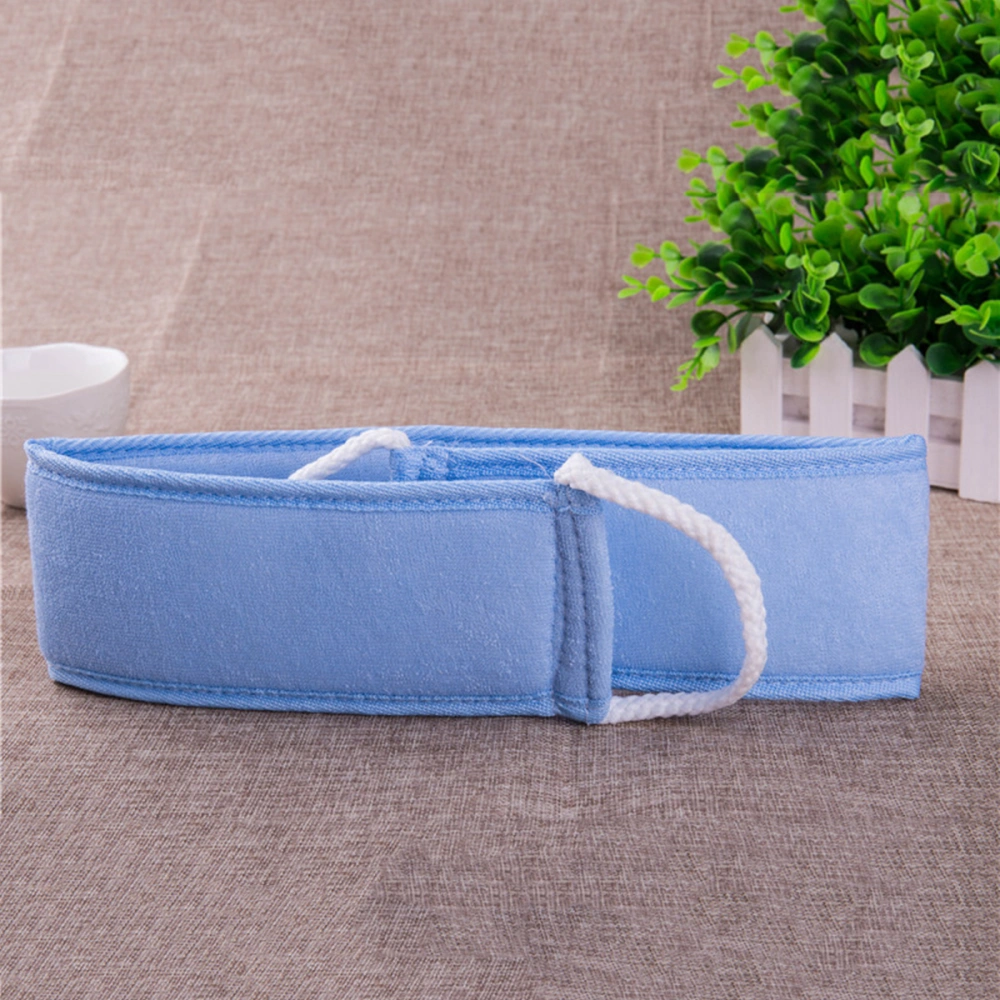 Nature Lofah Songe Bath Towel Long Handle Bath Brush Back Rubbing Towel Scrubber Strip Shower Towel (Blue)