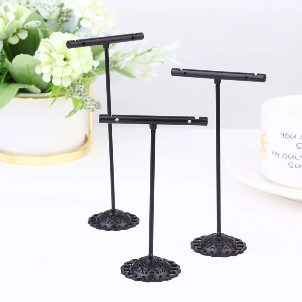 3pcs Iron Earrings Stand Eardrop Holder T-shape Ear Studs Display Rack Ear Jewelry Organizer (Black)