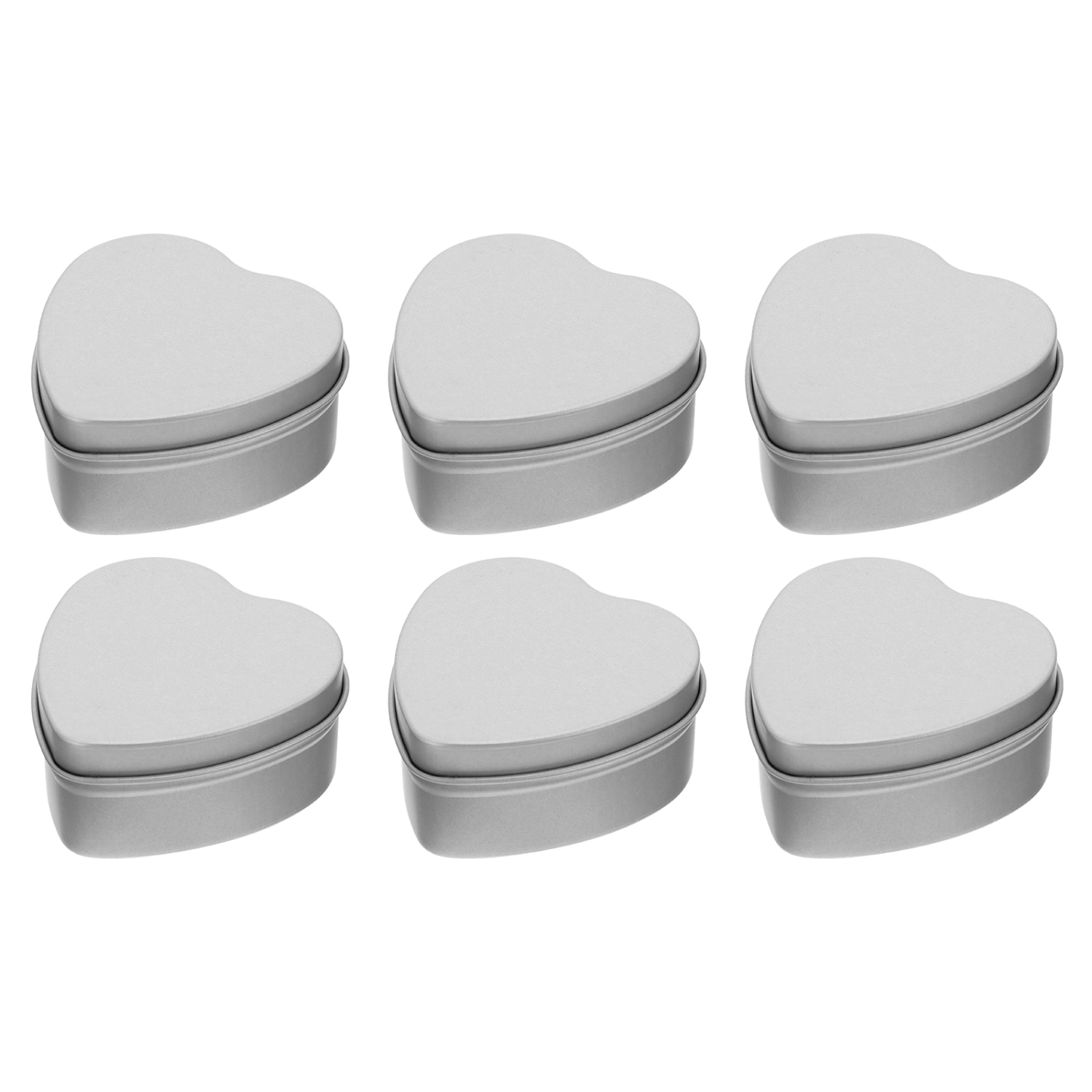 6pcs Candle Tins Tinplate Candle Containers Heart-shaped Candle Jars Silver