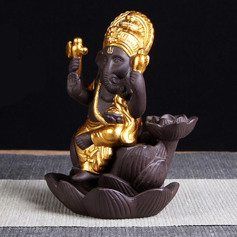 Ceramic Ganesha Buddha Backflow Incense Burner Handmade Figurine Elephant God Statue Home Incense Holder Golden