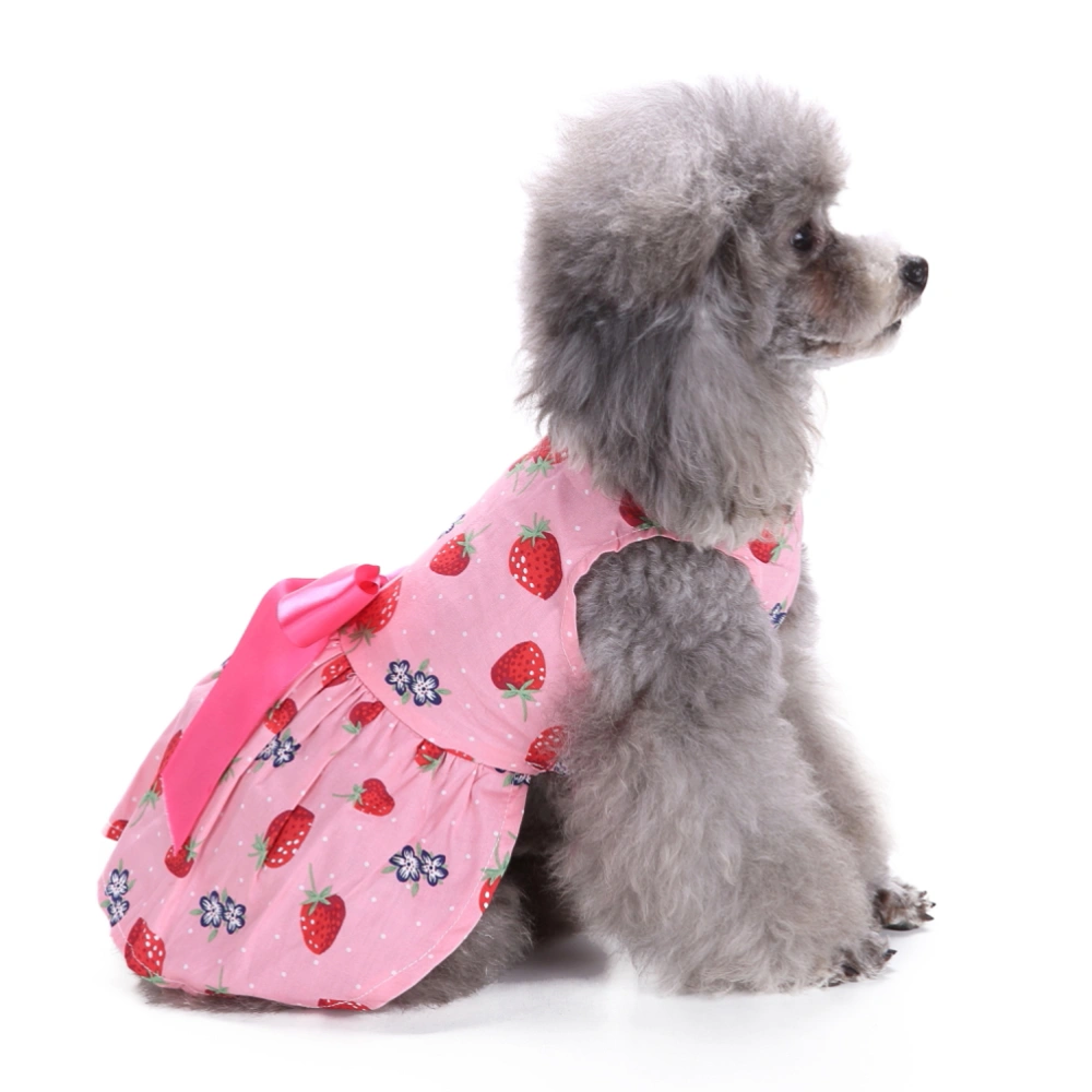 1PC Pet Dog Summer Dress Pet Clothes Elegant Bowknot Sleeveless Puppy Skirt  (Strawberry Size XS)