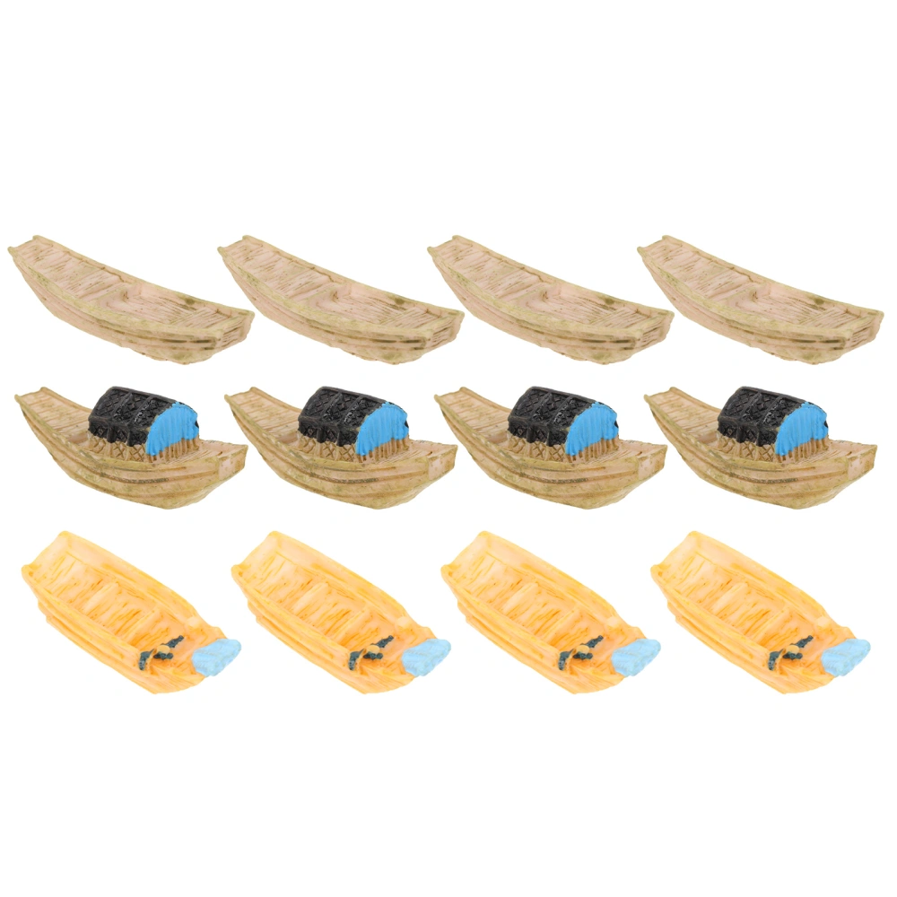 12Pcs Resin Fishing Boat Adornments Miniature Creative Fishing Boat Statues