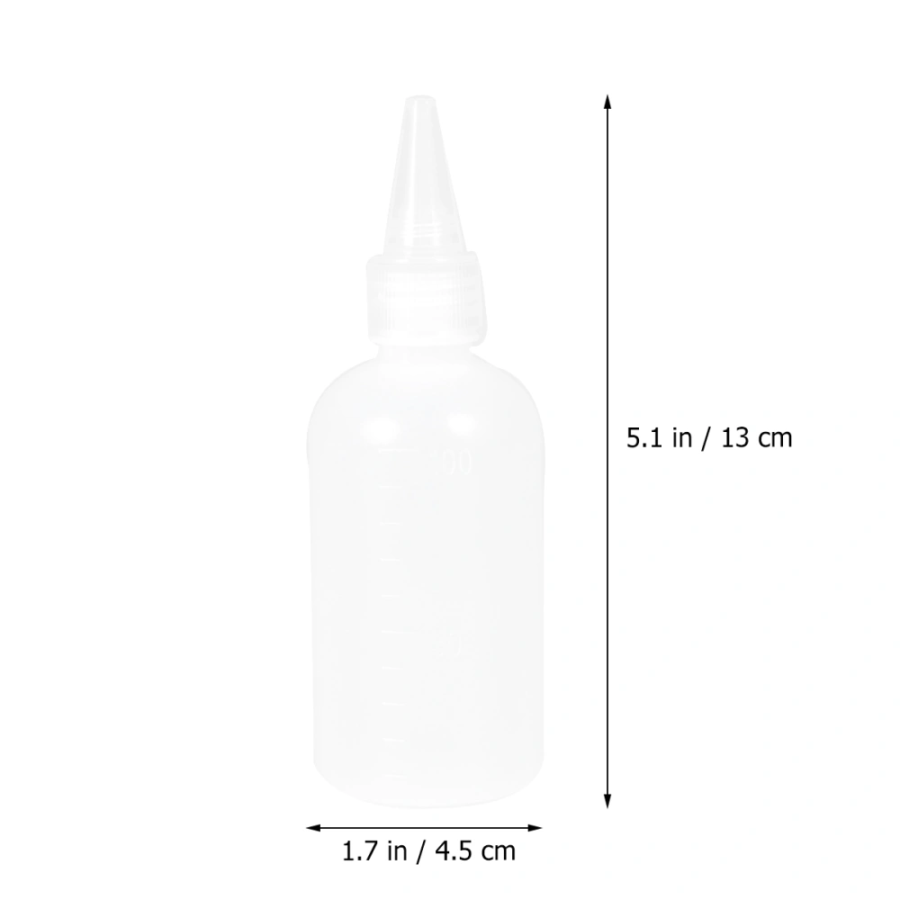 10 Pcs 100ML Transparent Empty Bottle Squeeze Dispenser Refillable Needle Mouth Lotion Bottle Plastic Sub-bottled with Capacity Scale (White, Funnel Color Random)