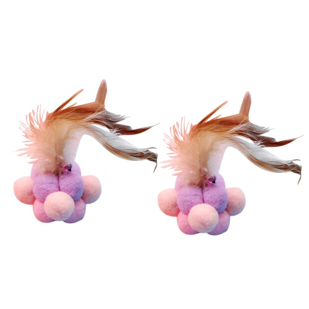 2PCS Pet Cat Plush Bell Ball Toy High Stretchy Bell Plush Ball Toy Funny Plush Ball Sound Producing Bell Toy Scratch Resistant Cat Chewing Ball Toy Lovely Cat Interactive Teasing Ball Toy for Home Feather Shuttlecock Style