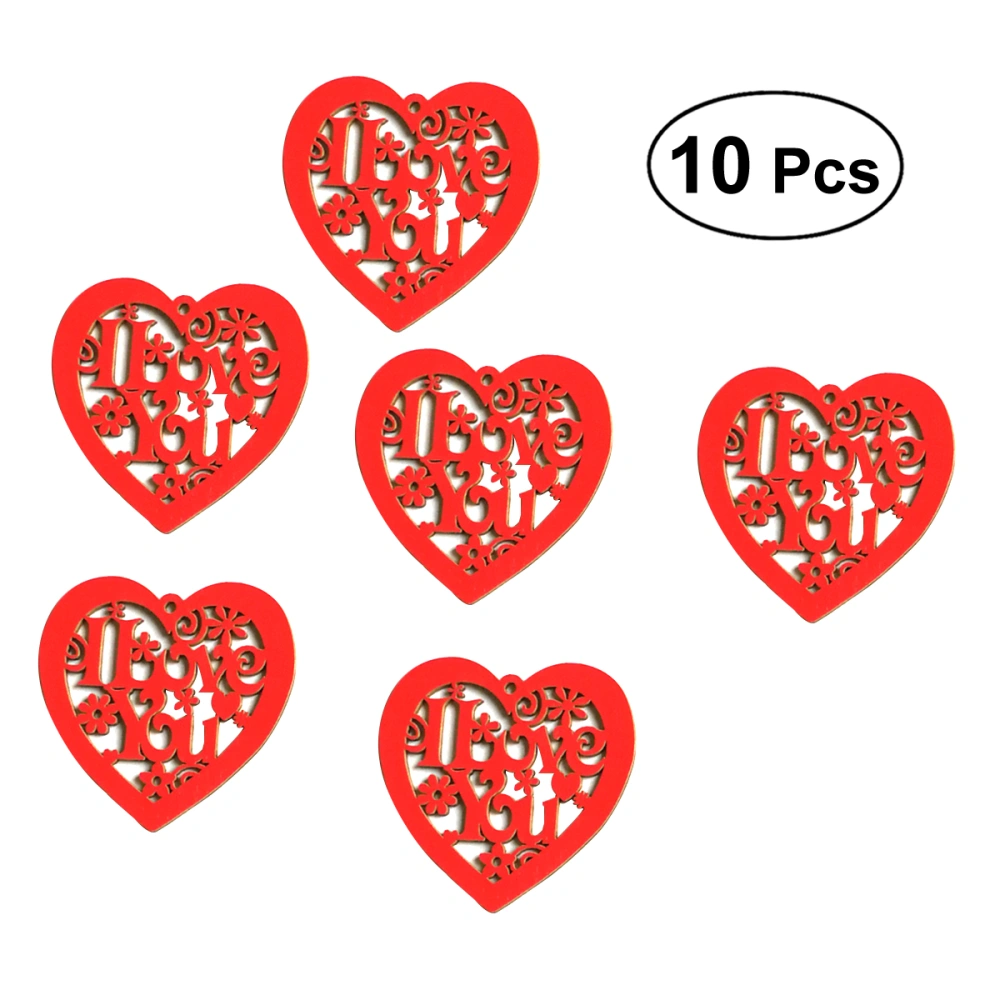 10 Pcs Wooden Chips Heart Wood Cutouts Slices Ornaments for Wedding Arts Crafts DIY Decoration