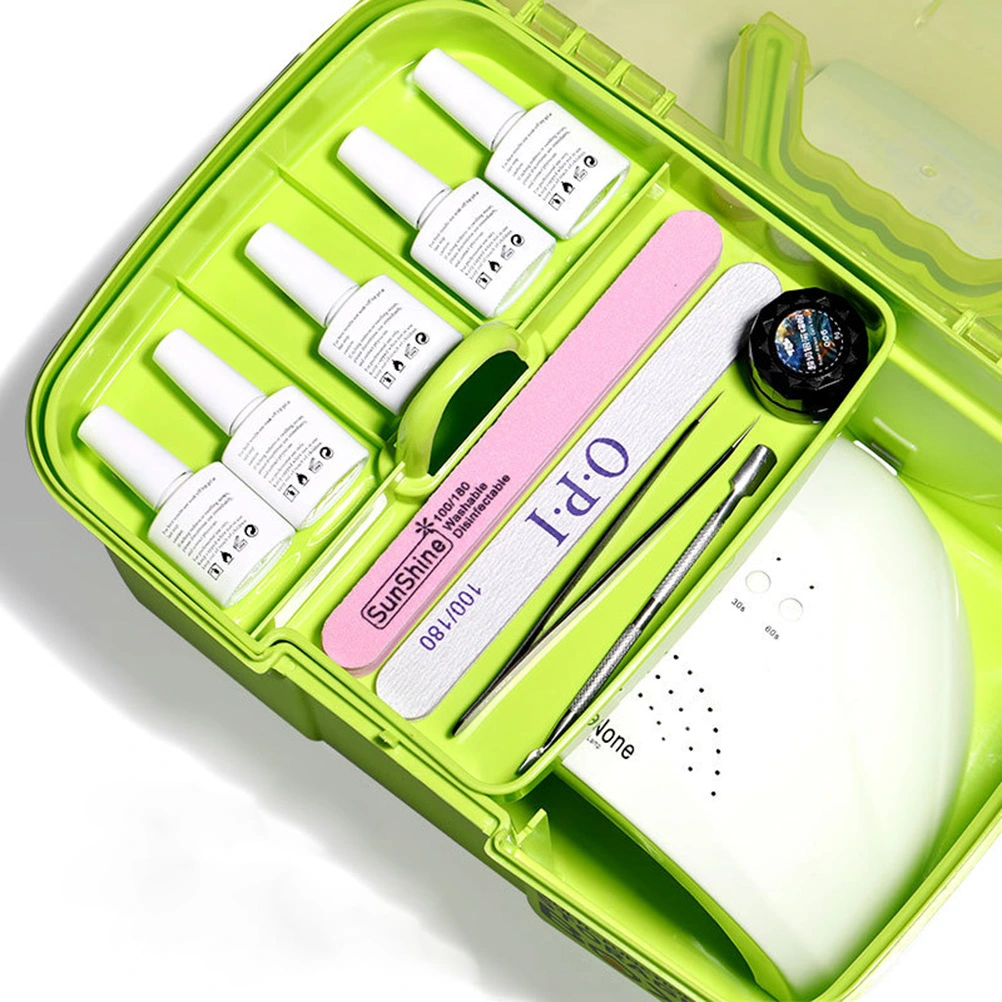 Professional Nail Art Tool Plastic Storage Box Storage Container Portable for Manicurist (Green)