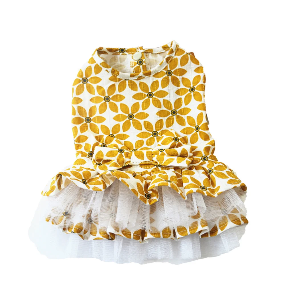 Maple Leaf Lace Dog Skirt Fashion Pet Tutu Dress Adorable Pet Costume Puppy Summer Bow Lace Dress (Yellow Size XL)