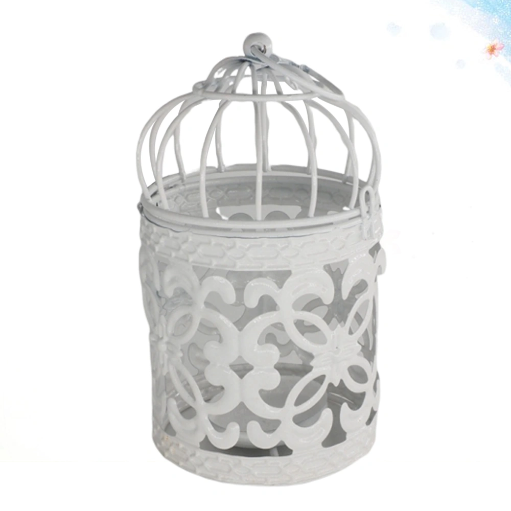 Hollowed Style Practical Desk Decoration Use Tool Lace Metal Bird Cage Candlestick Decoration Tool White