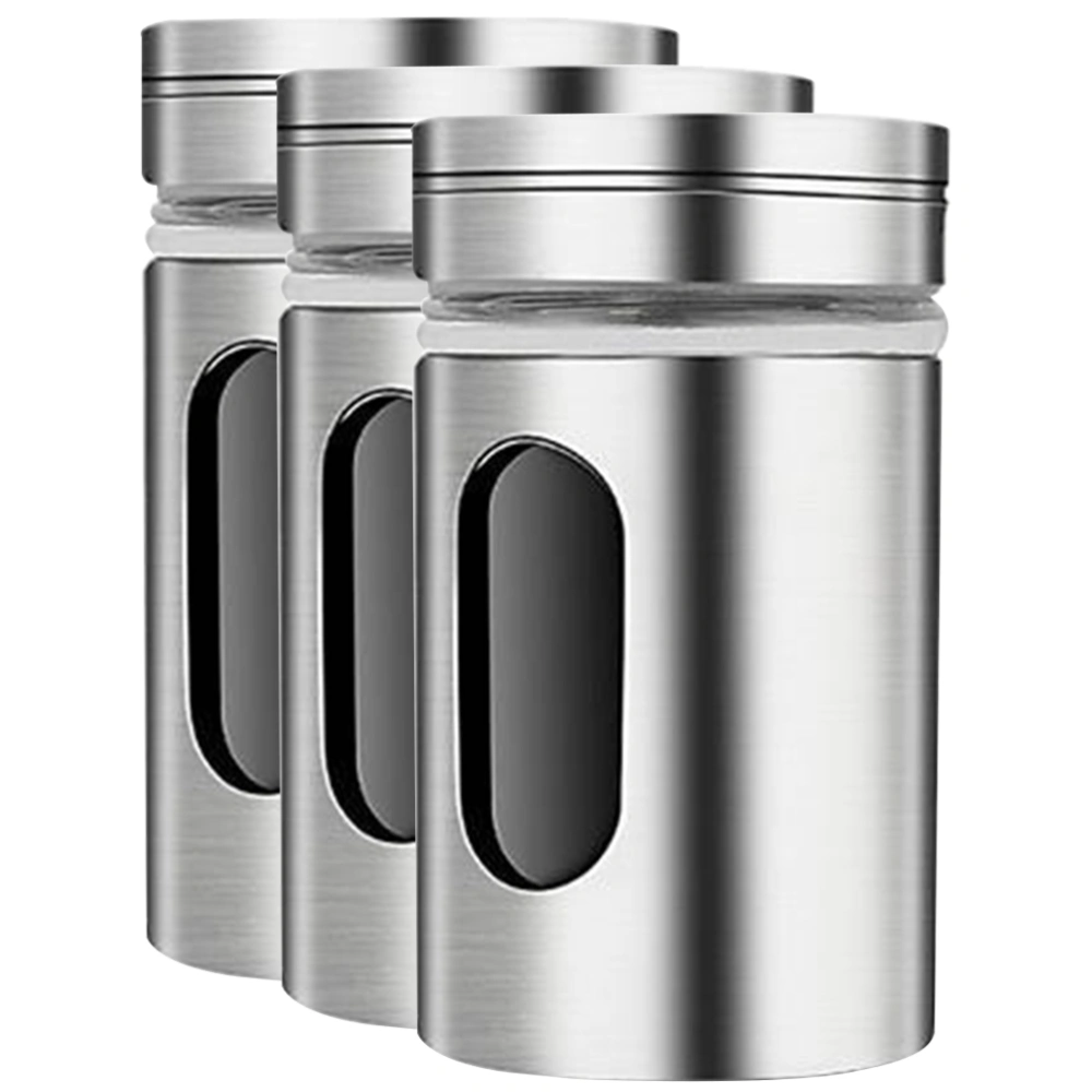 3Pcs Salt and Pepper Shakers Stainless Steel Pepper Shakers Household Spice Bottles Salt Jars