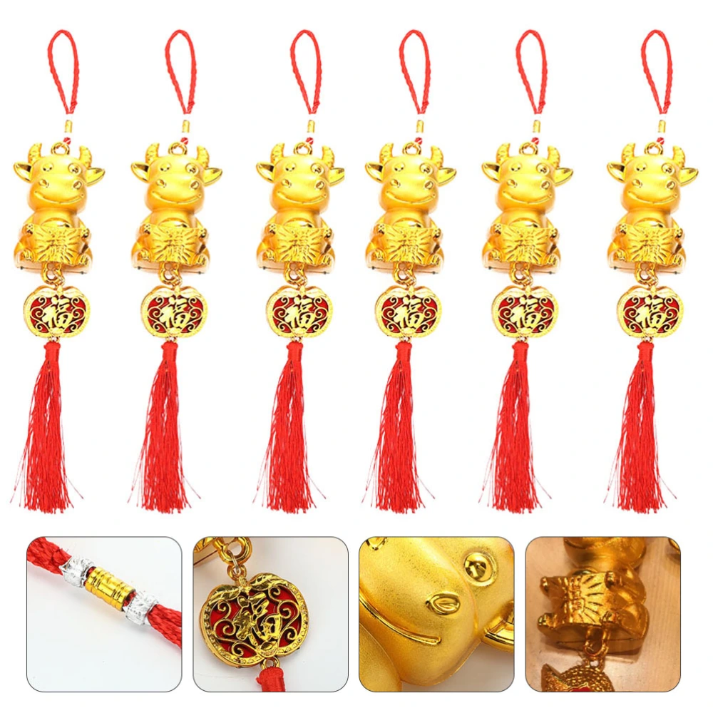 6Pcs New Year Cattle Pendant Housewarming Decoration Mixed Style (Golden)