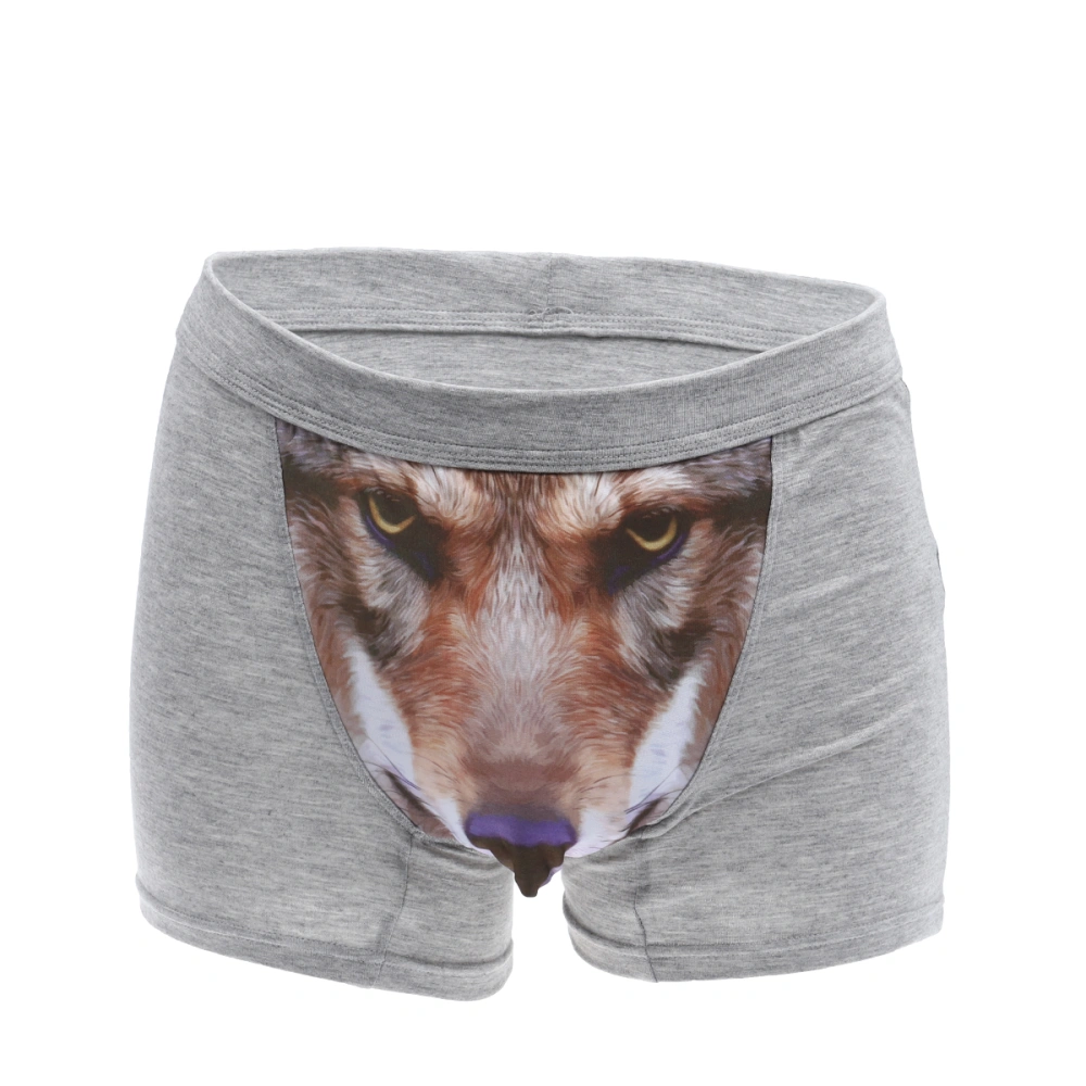 Men's Sexy 3D Wolf Head Animal Underwear Briefs Stretch Modal Underpants Size 3XL (Grey)