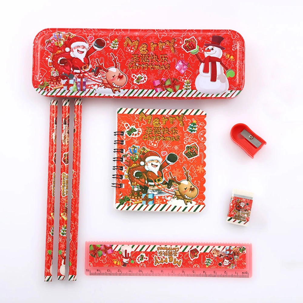 Christmas Stationery Set Festive Pencil Case Eraser Sharpener Pencils Notebook Ruler Festival Gift Set