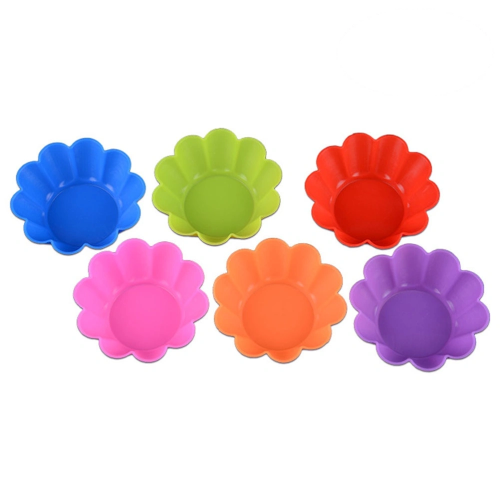 6Pcs Mini Cupcake Flower Cake Silicone Baking Cup Muffin Xmas Wedding Tools Bakeware Muffin Cupcake Cups (Random Color)