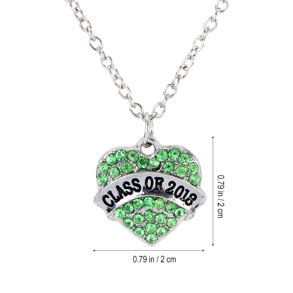 Class of 2018 Graduation Crystal Heart Silver Chain Necklace Jewelry Senior Gift (Green)