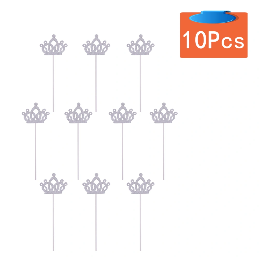 10 Pcs Happy Birthday Cake Topper Crown Dessert Cake Decorations Party Supplies (Silver)