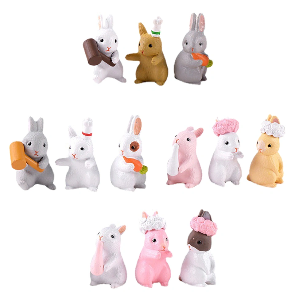 12Pcs Lovely Cartoon Rabbit Adornments Microlandscape DIY Decor (Assorted Color)