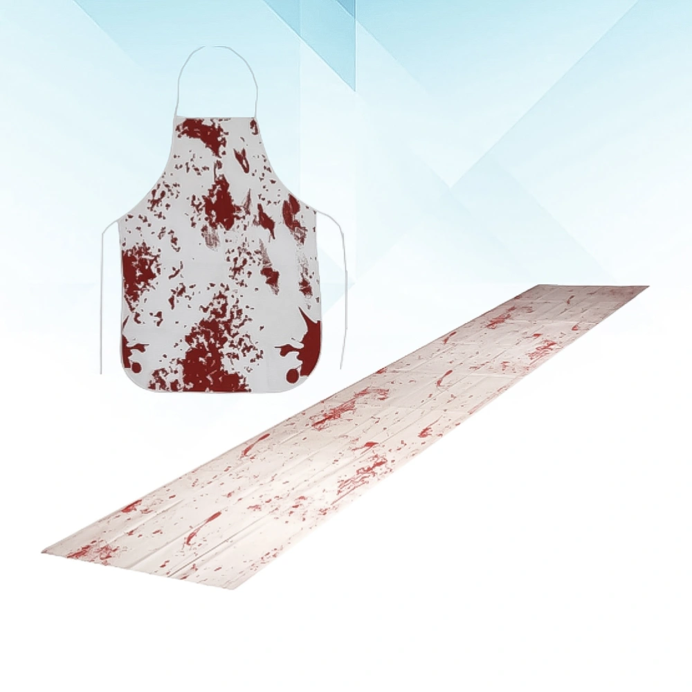 Halloween Horrific Bloody Design Apron and Fabric Decorations Set Butcher Bloody Costume Layout Props Halloween Supplies for Haunted House Scary Party