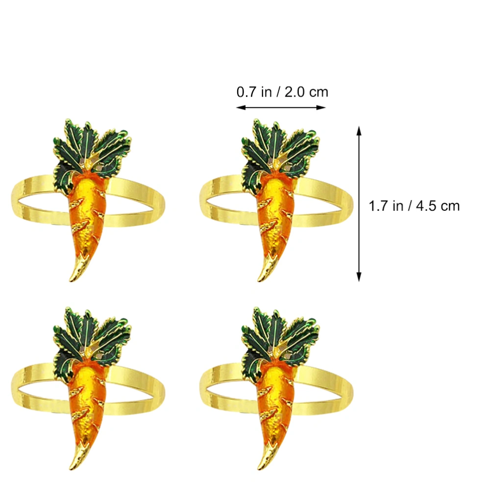 4Pcs Easter Carrot Napkin Rings Fashion Napkin Buckles Table Accessories(Yellow)