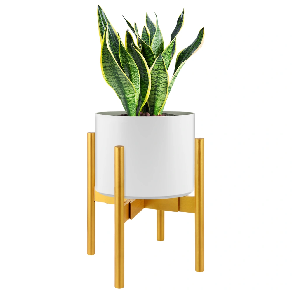 Yardwe Extendable Plant Stand Adjustable Modern Indoor Bamboo Plant Holder Planter Rack Fits Sizes 7 8 9 10 11 12 inches (Golden)