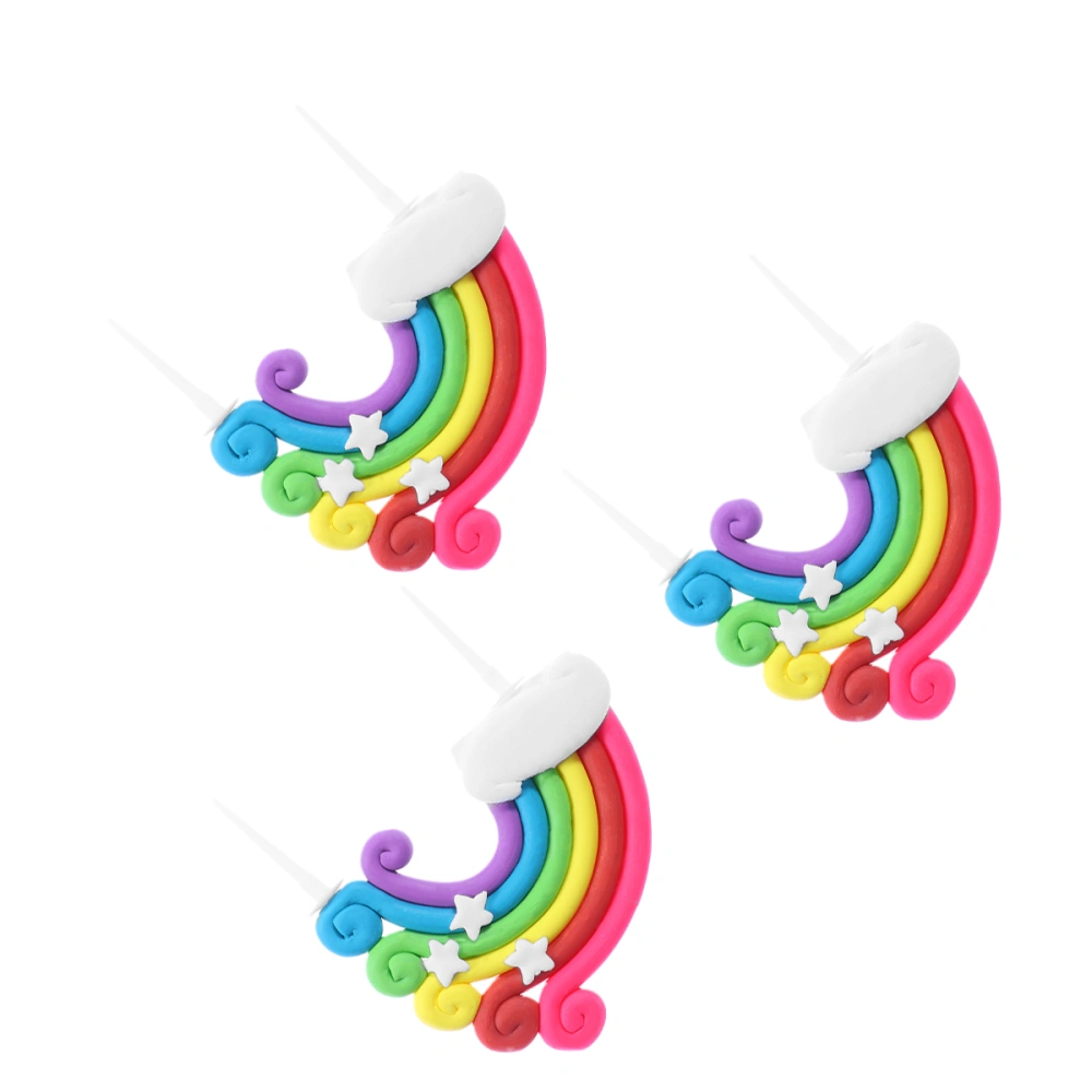 3 Pcs Cake Toppers Pottery Rainbow Cake Fruit Picks Colorful Charming Cupcake Dessert Toppers for Wedding Birthday Party