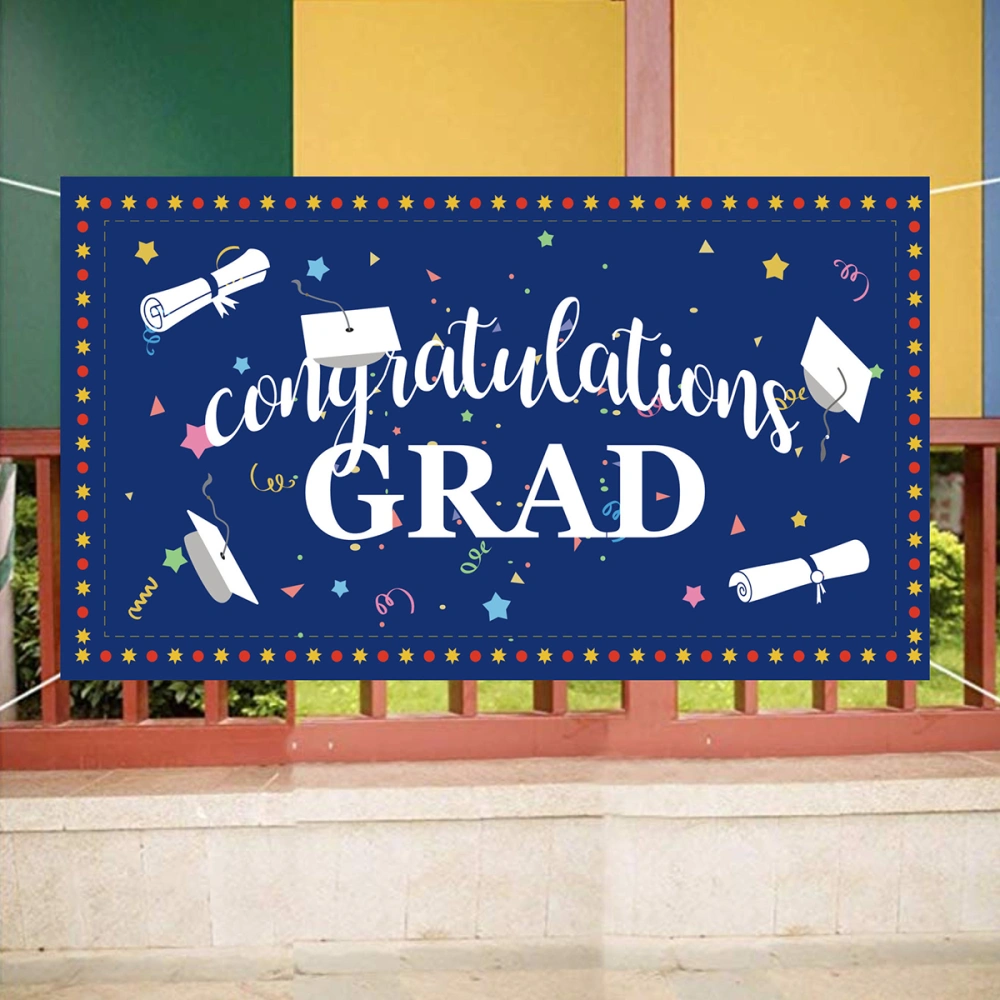 1PC 2020 Graduation Banner Printing Graduation Photo Background Banner Party Hanging Ornament (Blue)