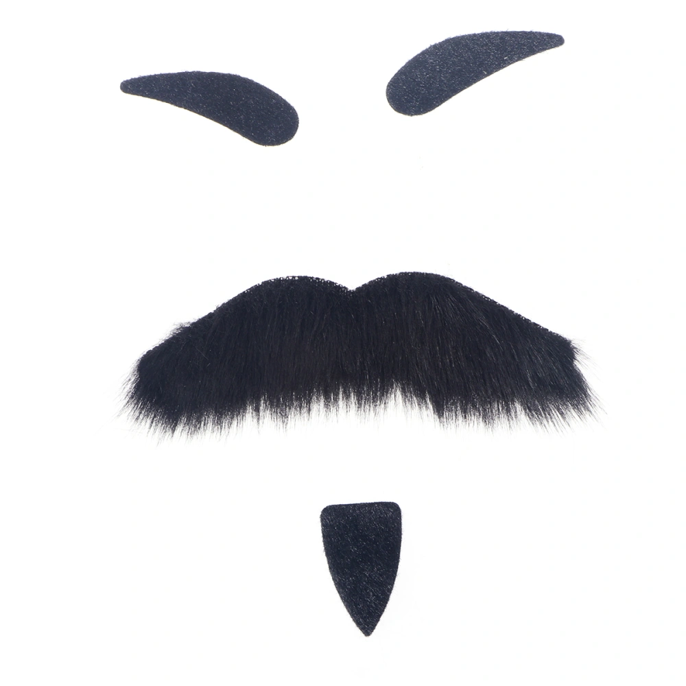 Three-piece Novelty Halloween Costumes Self Adhesive Fake Eyebrows Beard Moustache Goatee Kit Facial Hair Cosplay Props Disguise Decoration For Masquerade Costume Party (Black, Style B)