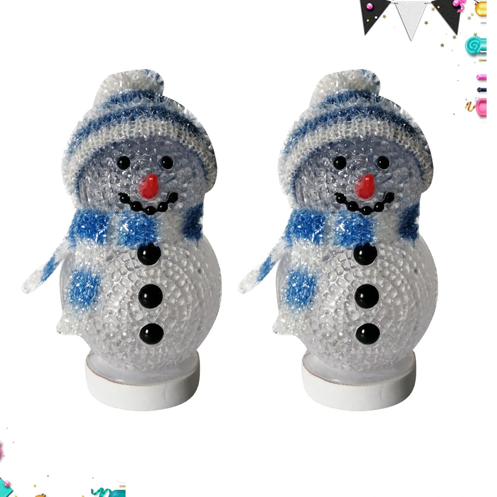 2PCS USB Charging Night Light Christmas Glowing Snowman Cartoon Lamp for Bedroom Living Room (Sky-blue)