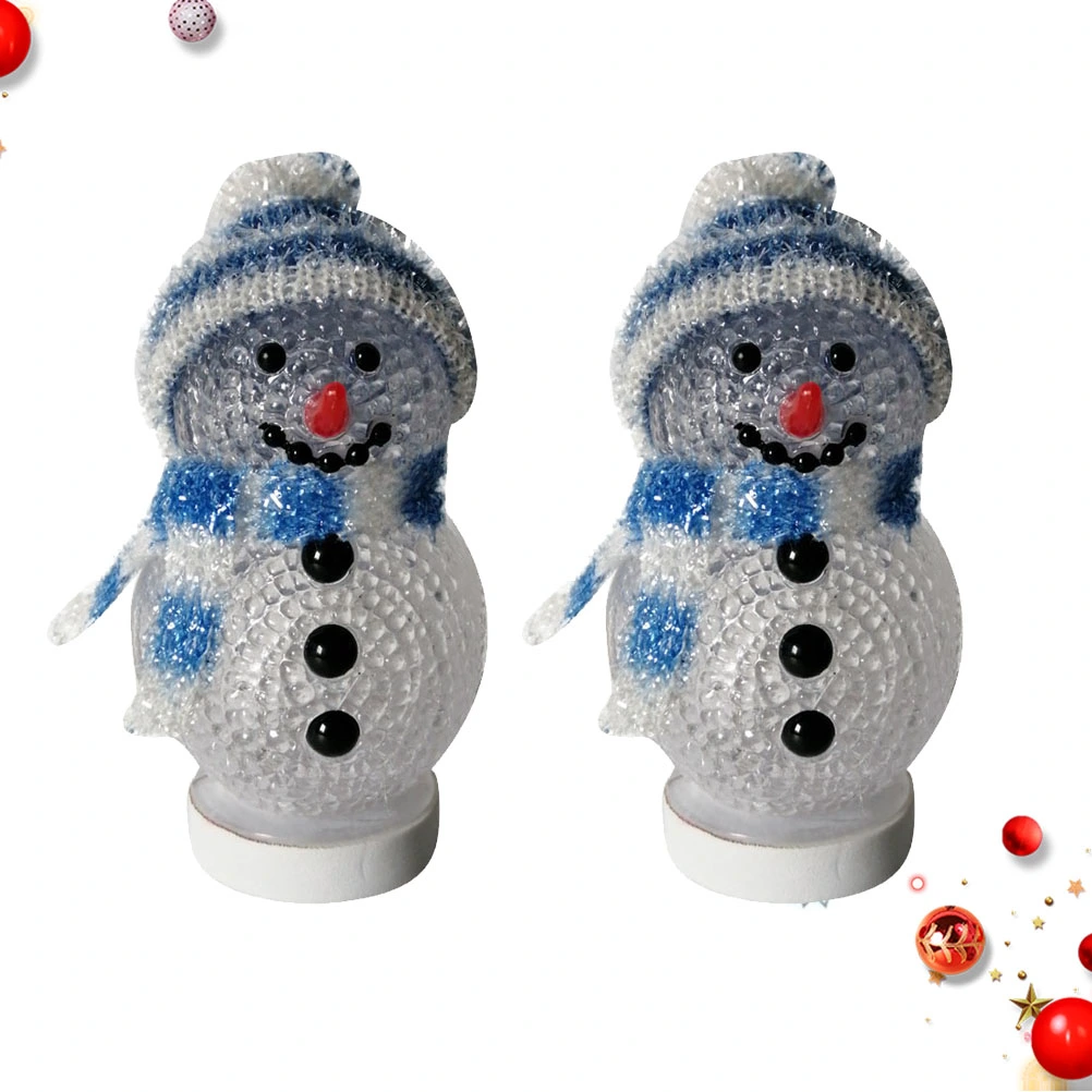 2PCS USB Charging Night Light Christmas Glowing Snowman Cartoon Lamp for Bedroom Living Room (Sky-blue)