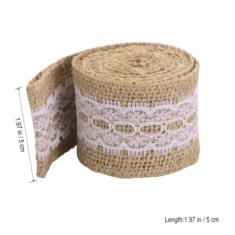 6pcs Natural Burlap Craft Ribbon Roll with White Lace for DIY Manufacturing Wedding Craft Lace Linen