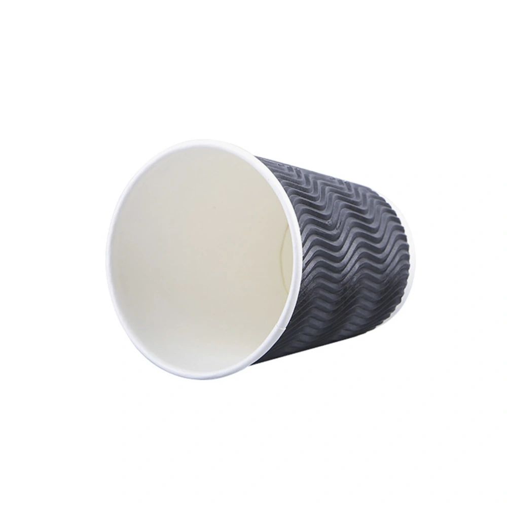 50pcs Disposable Coffee Cups Insulation Takeaway Threaded Paper Cup 8oz Black