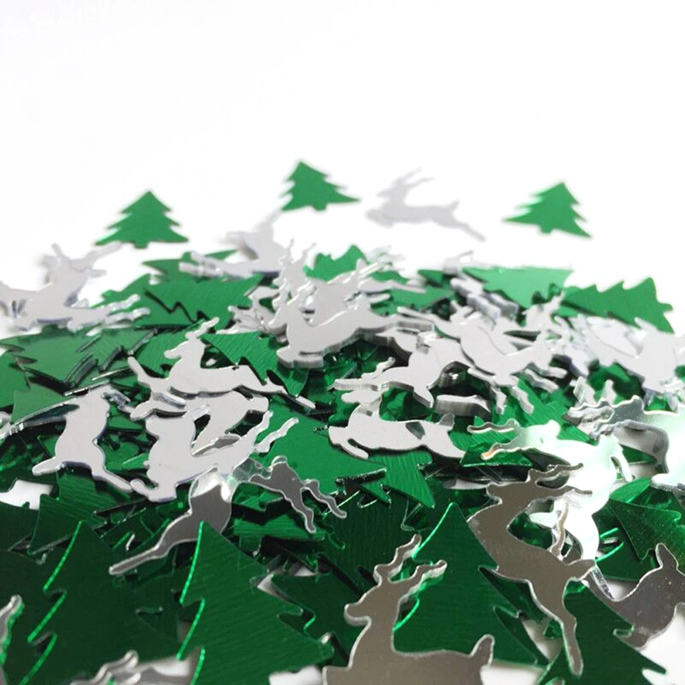 Christmas Tree and Elk Shaped Merry Christmas Table Confetti (Green & Silver)