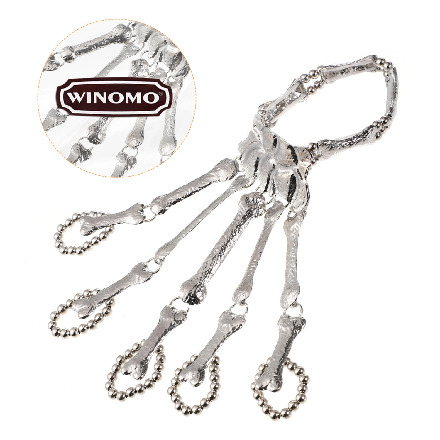 Winomo Skeleton Hand Chain Fingers Bracelet Punk Slave Ring Ghost Claw Ornament for Halloween Cosplay Costume (Silver)