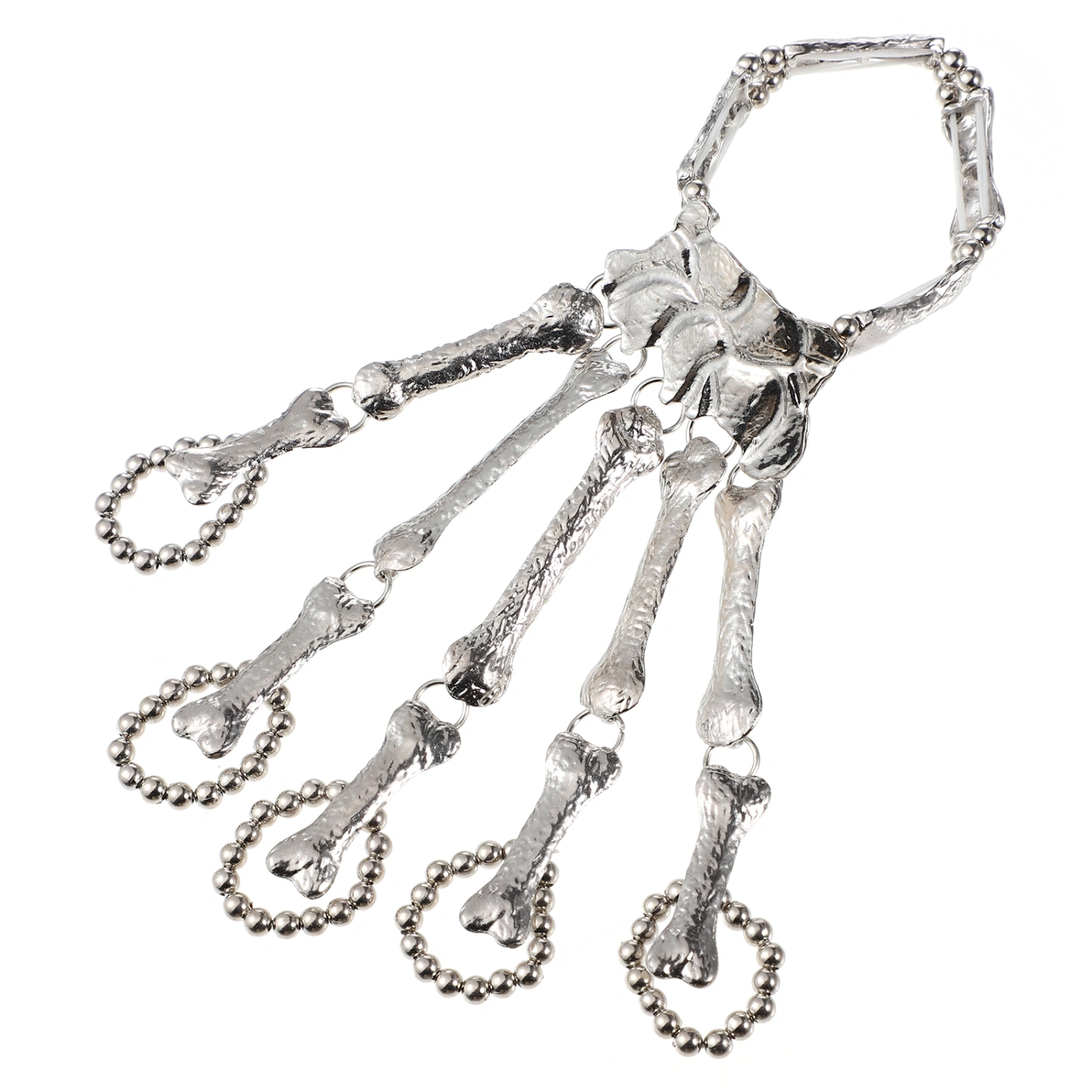 Winomo Skeleton Hand Chain Fingers Bracelet Punk Slave Ring Ghost Claw Ornament for Halloween Cosplay Costume (Silver)