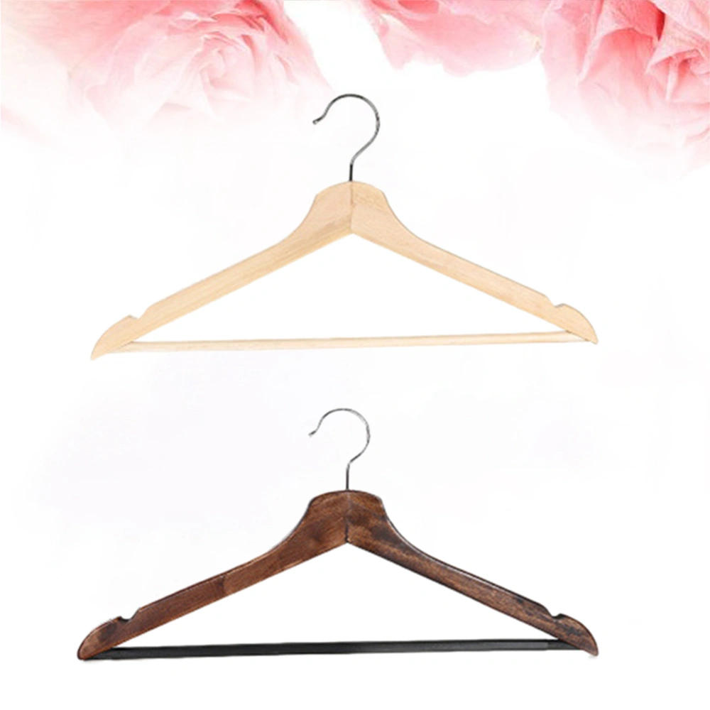 2PCS Multifunctional High Grade Solid Wooden Suit Hangers Coat Hangers with Anti-rust Hooks and Non-slip Bar (Natural and Walnut Finish)