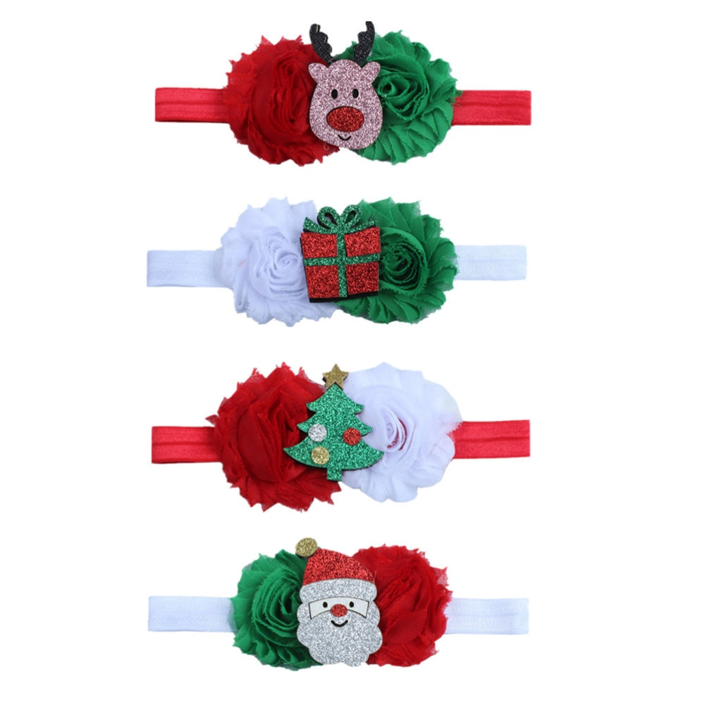 4PCS Baby Girl Toddler Bowknot Flower Headband Cartoon Santa Claus Elk Knotted Glitter Hair Band Headdress Baby Kids Christmas Cosplay Costume Party Hair Accessorie Band (Red, White)