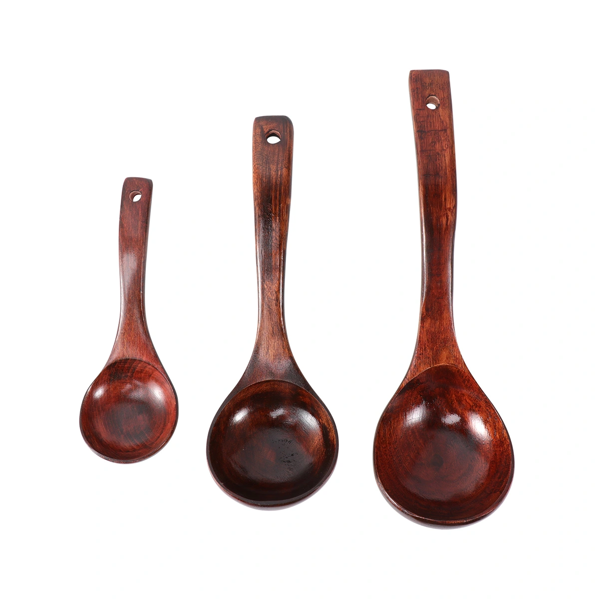 3PCS Wooden Long Handle Soup Ladle Household Cooking Soup Spoons Kitchen Utensils (28cm/24cm/18cm)