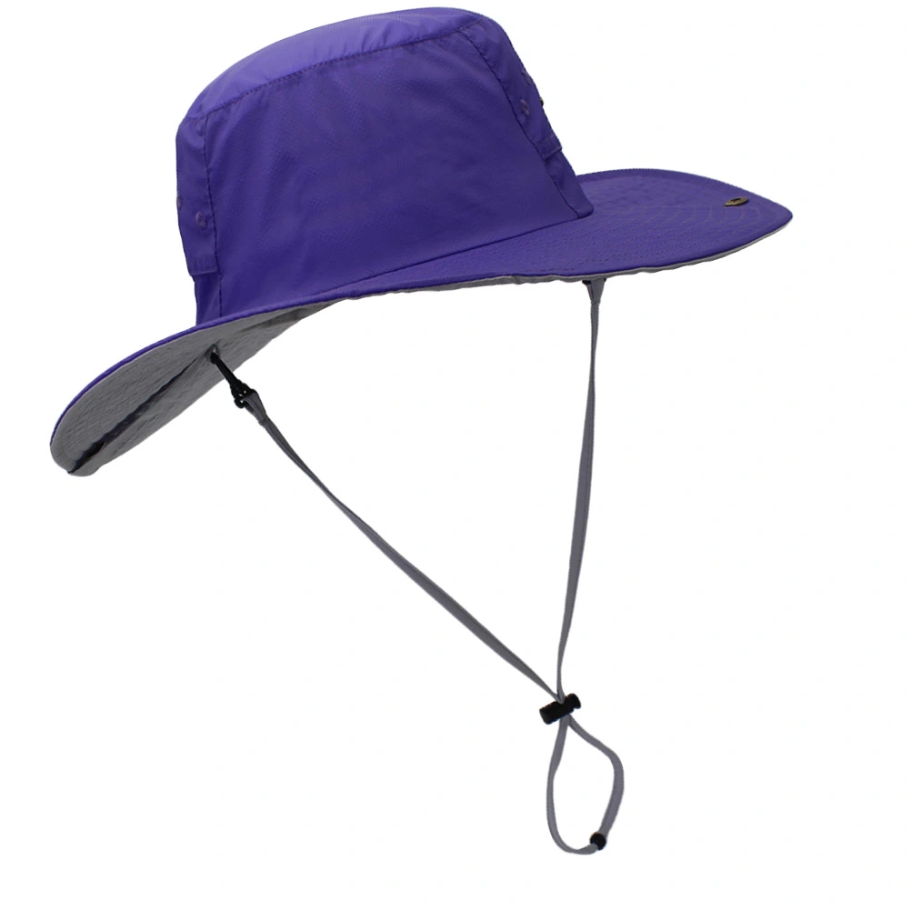 Summer Sun Protection Breathable Dual-use Big Hat Cowboy Style Hat Solid Color Outdoor Anti-UV Supplies for Men Women (Purple)
