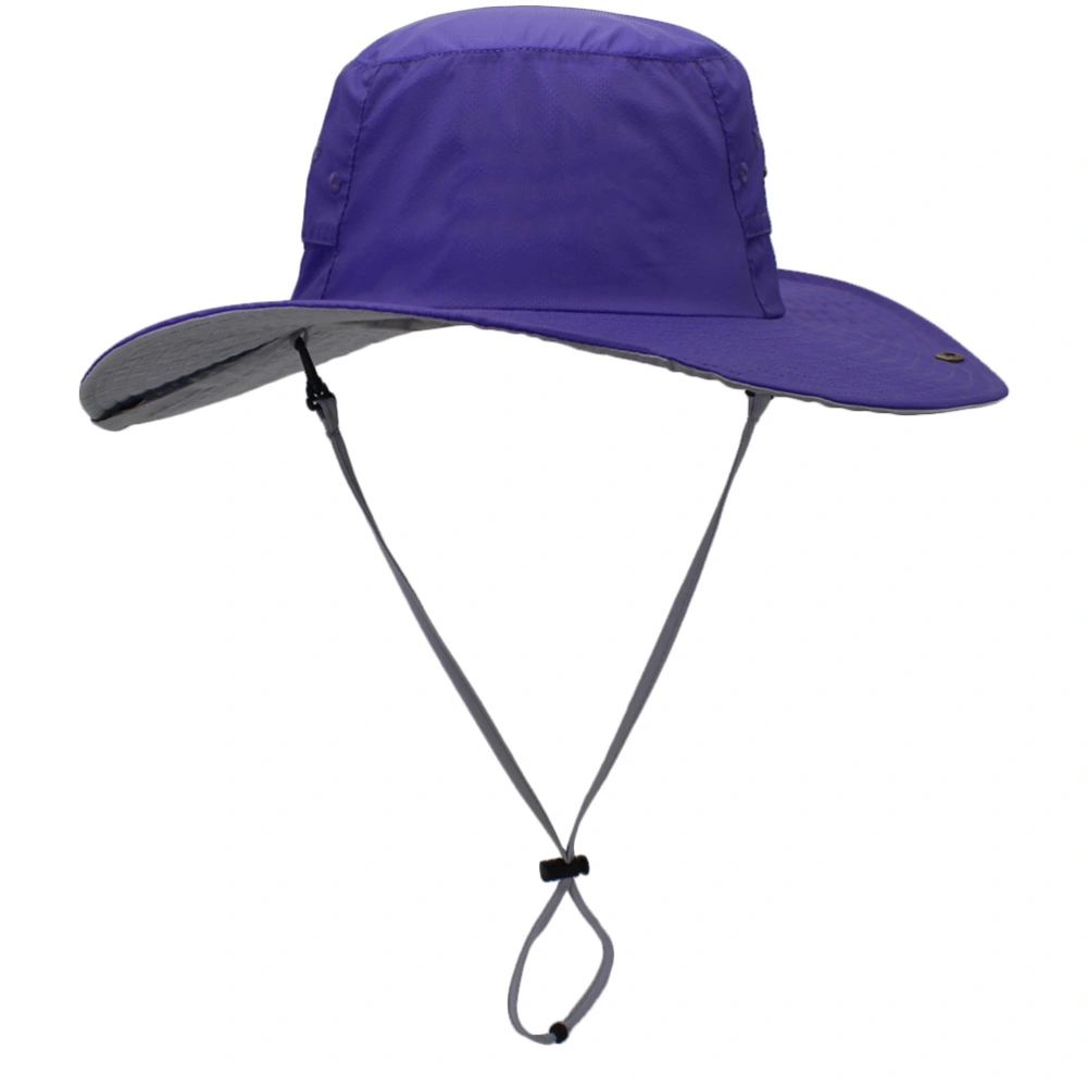 Summer Sun Protection Breathable Dual-use Big Hat Cowboy Style Hat Solid Color Outdoor Anti-UV Supplies for Men Women (Purple)