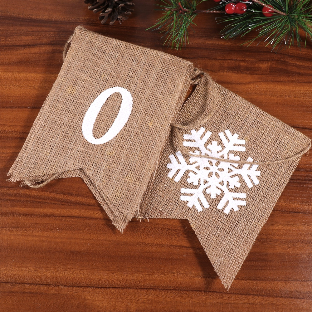 2 Meters NOEL And Snowflake Jute Burlap Banners Flags Rustic Garland Bunting Decorations for Christmas Home Party Decor