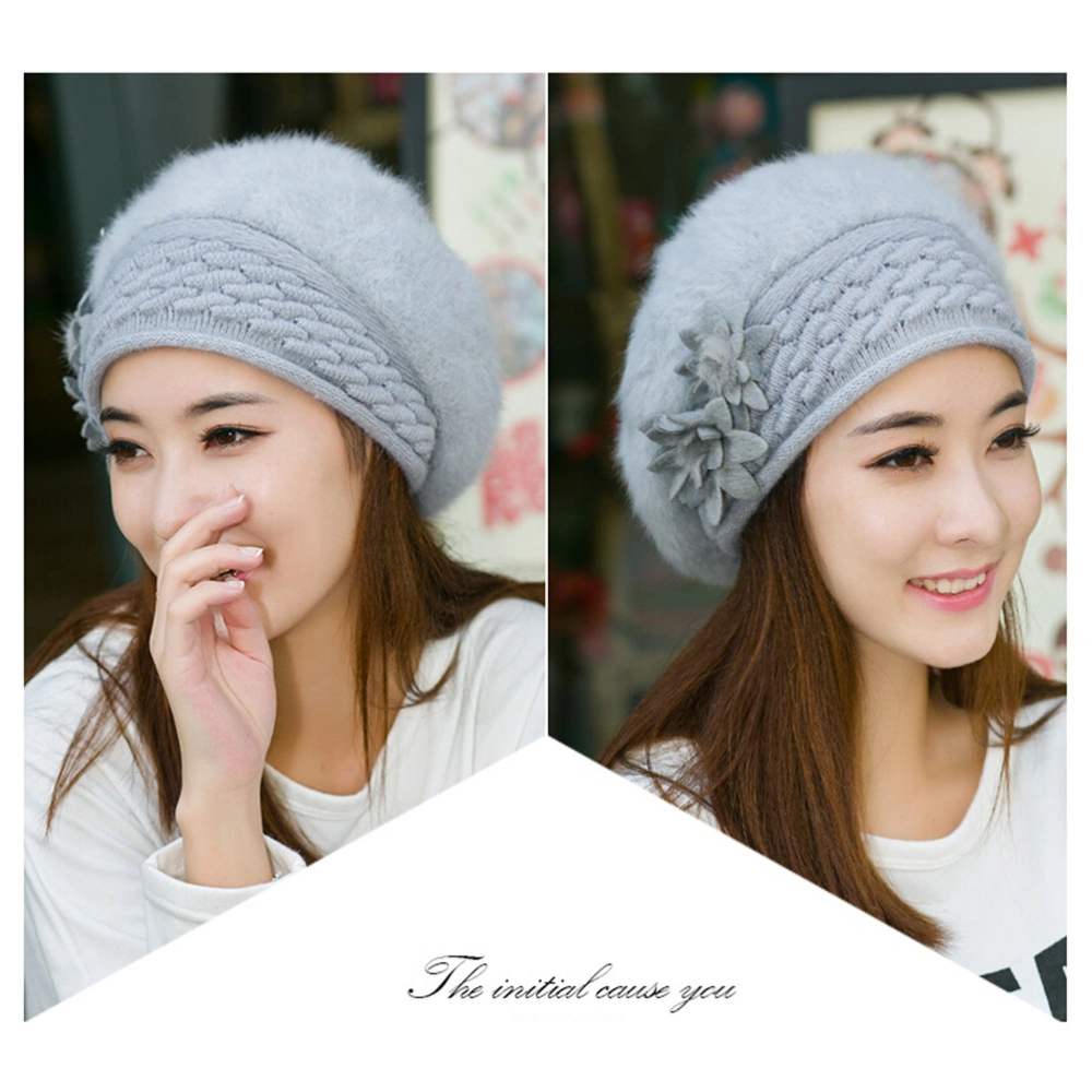 Female Crochet Knitted Wool Hat Ski Warm Beanie for Women Girls (Grey)