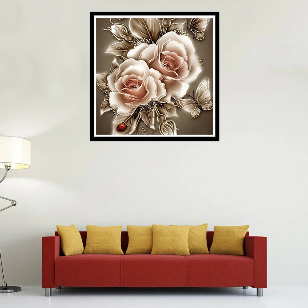5D DIY Unframed Diamond Embroidery Painting of Brown Flower Handmade Cross Stitch Printing Craft Kits