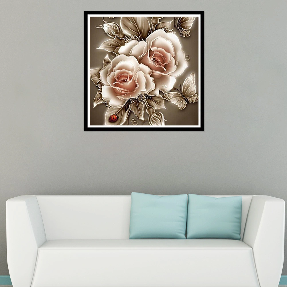 5D DIY Unframed Diamond Embroidery Painting of Brown Flower Handmade Cross Stitch Printing Craft Kits