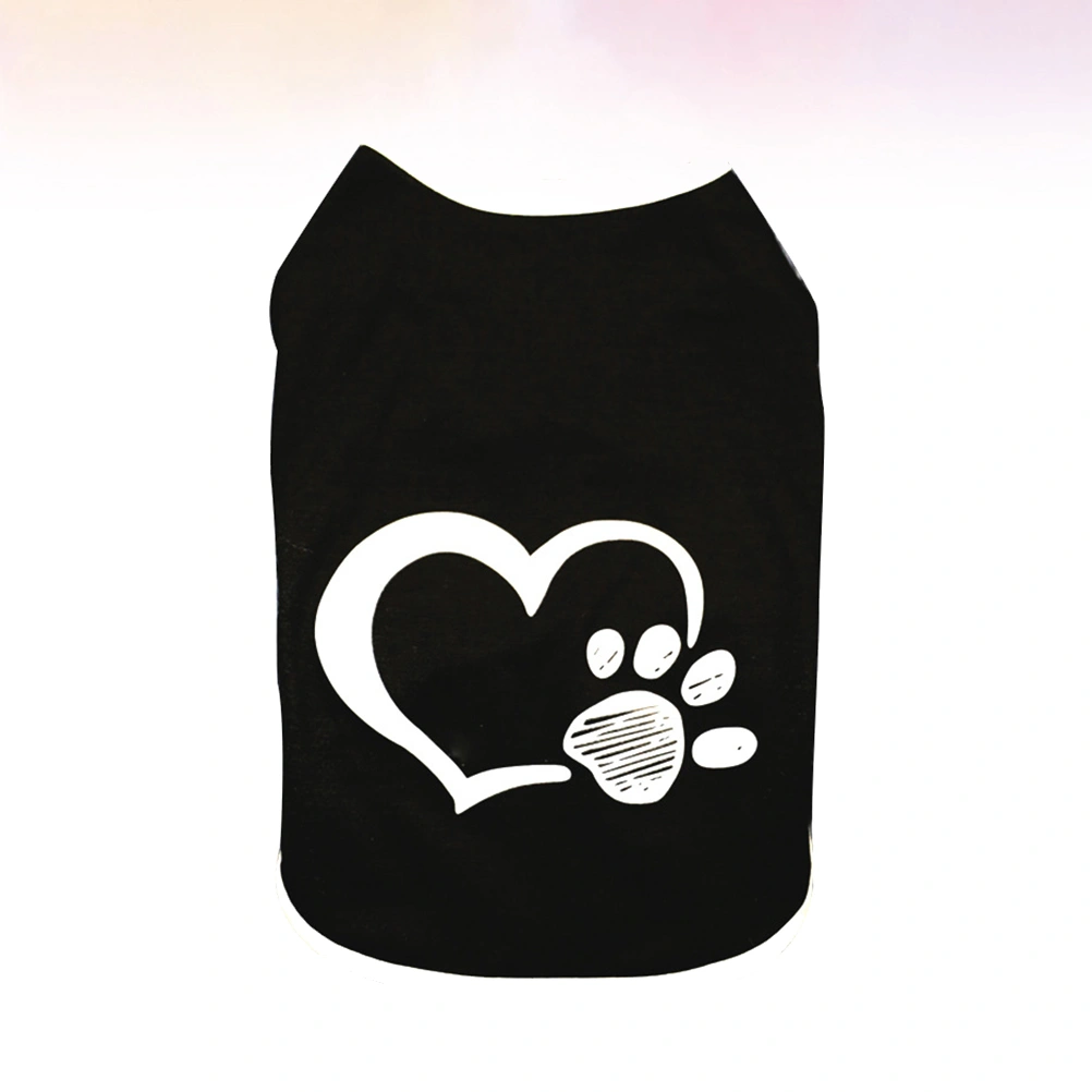 Dog Clothes Comfortable Pet Costume Heart Footprint Pattern Vest for Spring Summer Teddy Supplies (Black, Size XXL)