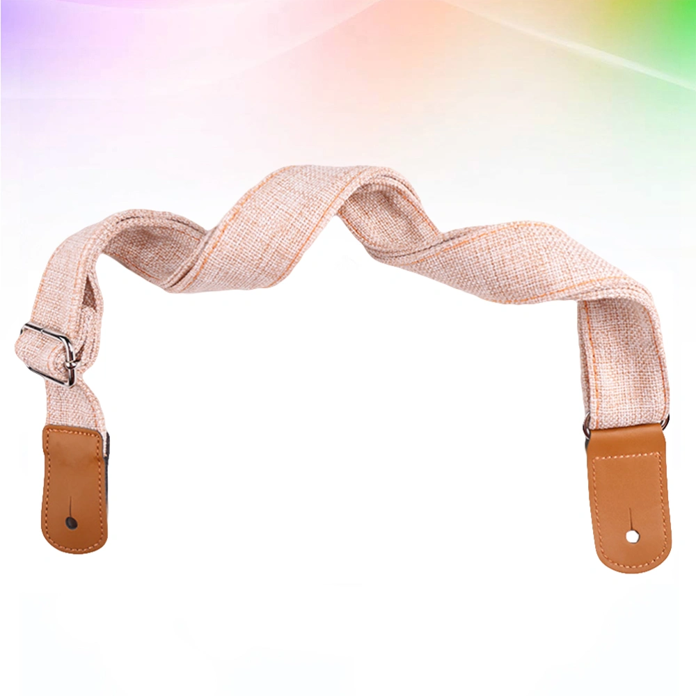 1PC Country Style Cotton Linen Shoulder Strap Genuine Leather Strap for Ukulele Guitar (Beige)