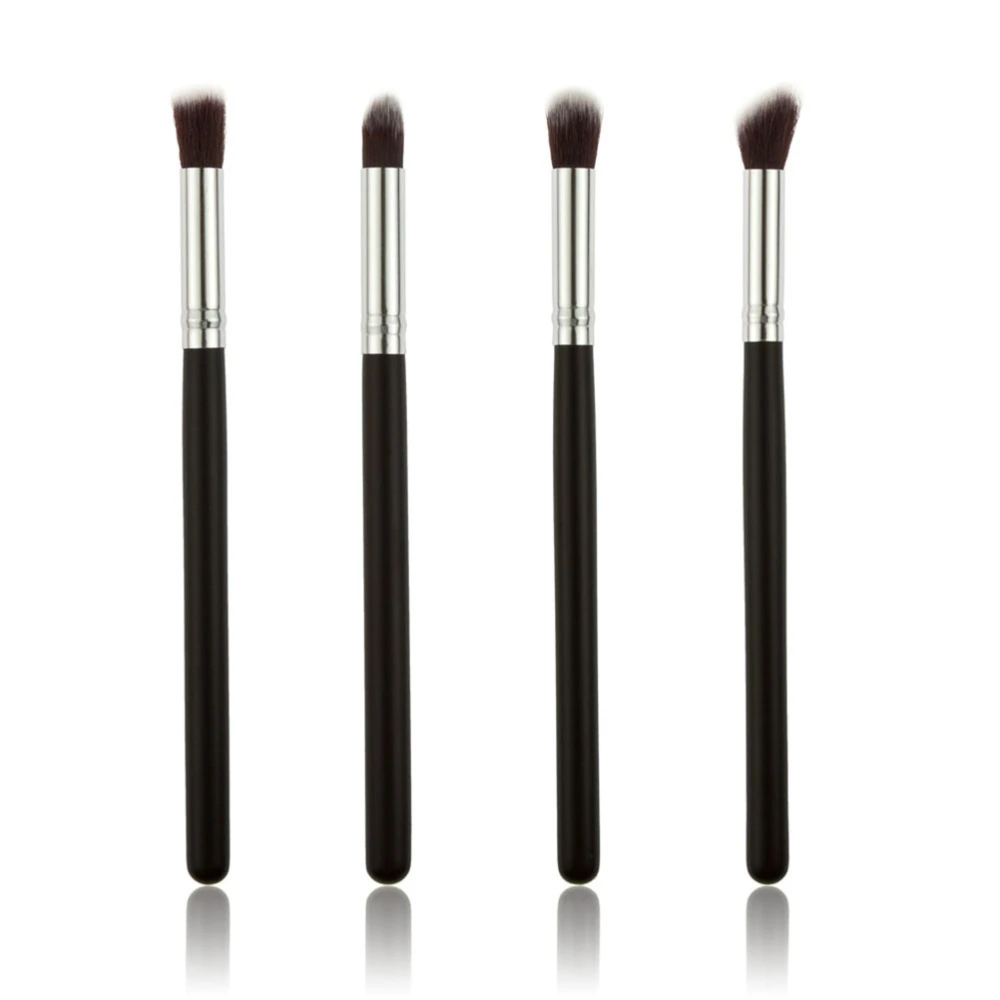 4pcs Eye Brushes Set Eyeshadow Blending Pencil Brush Make up Tool Cosmetic Makeup Eyeshadow Lip Eye Blush Foundation Power Brush Set Cosmetic Tool Kit (Black+Silver)